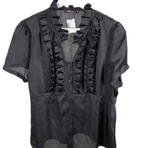 INC International Concepts Black Button-Up Blouse